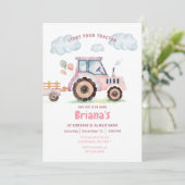 Pink Farm Tractor Girl Any Age Birthday Invitation 招待状 (スタンド正面)