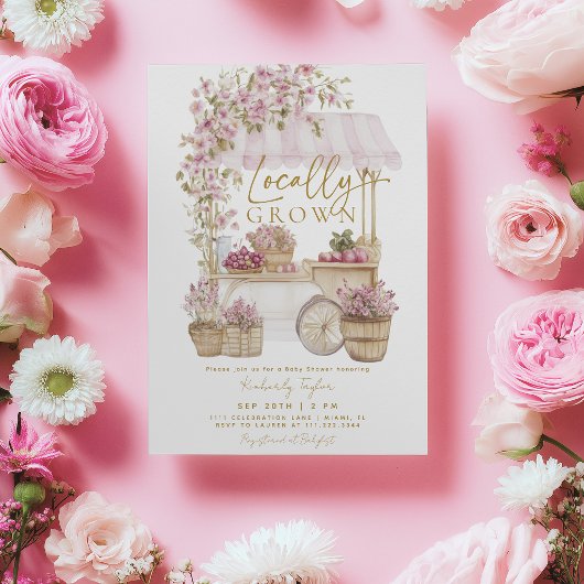 Pink Farmers Market Farm Baby Shower Invitation 招待状