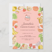 Pink Farmers Market Organic Farm Fresh Birthday 招待状 (正面)