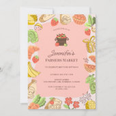 Pink Farmers Market Organic Farm Fresh Birthday 招待状 (正面)