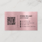 Pink Faux Brushed Metal Professional QR Code 名刺 (裏面)