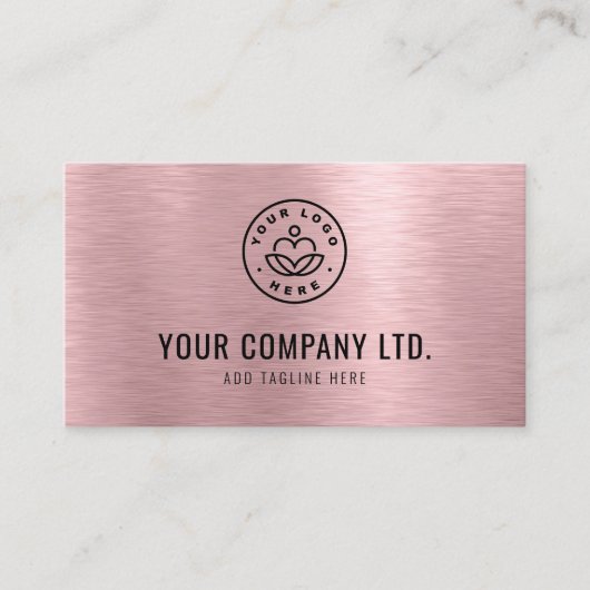 Pink Faux Brushed Metal Professional QR Code 名刺 (正面)