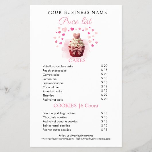 Pink Faux Crochet Cupcake Bakery Price List Flyer チラシ (正面)