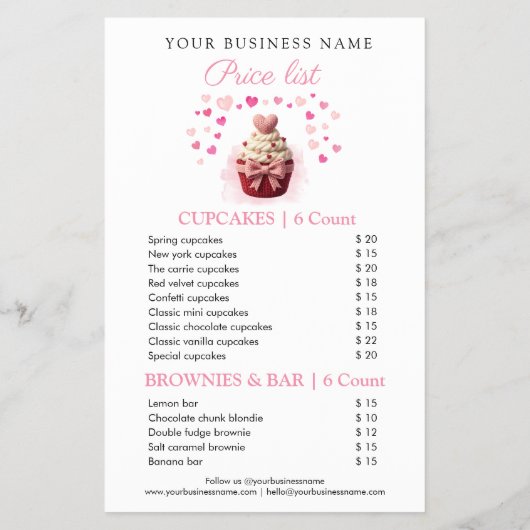 Pink Faux Crochet Cupcake Bakery Price List Flyer チラシ (裏面)