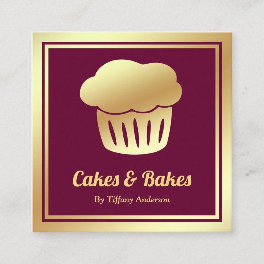 Pink Faux Gold Foil Homemade Cupcake Bakery スクエア名刺 (正面)