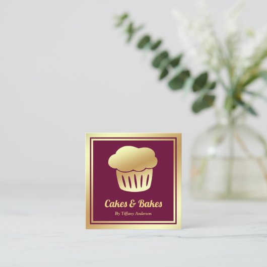Pink Faux Gold Foil Homemade Cupcake Bakery スクエア名刺 (スタンド正面)