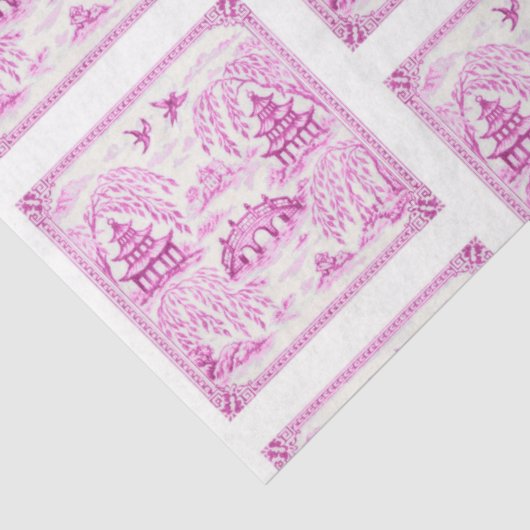 Pink faux porcelain Chinoiserie Willow Tile 薄葉紙 (詳細)