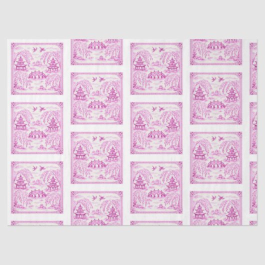 Pink faux porcelain Chinoiserie Willow Tile 薄葉紙 (正面)