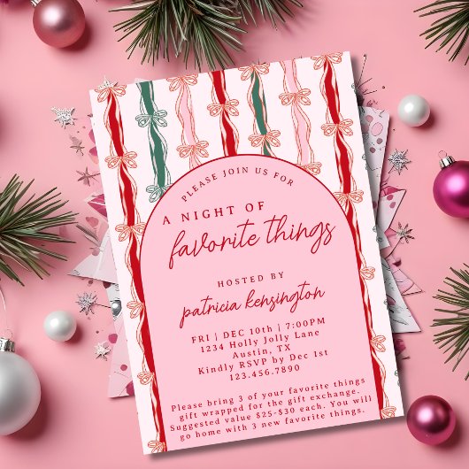 Pink Favorite Things Christmas Gift Exchange Party 招待状