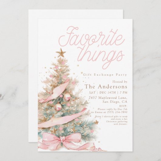 Pink Favorite Things Gift Exchange Christmas 招待状 (正面/裏面)