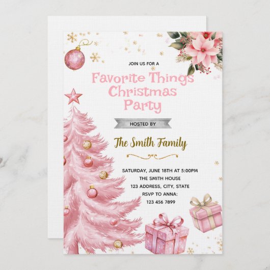 Pink Favorite Things Party Invitation 招待状 (正面/裏面)