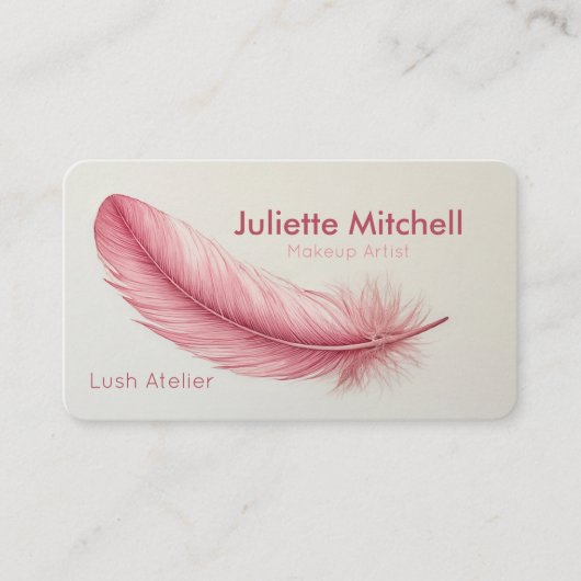 Pink Feather Minimalist Makeup Artist 名刺 (正面)
