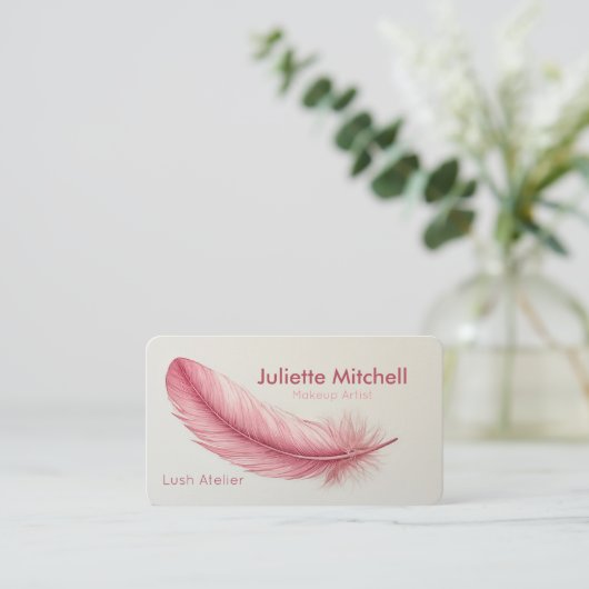 Pink Feather Minimalist Makeup Artist 名刺 (スタンド正面)