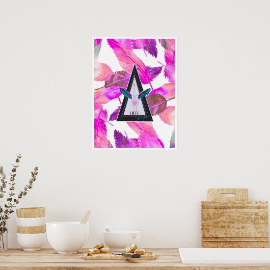 Pink Feathers Free Spirited Flamingo Art poster ポスター (キッチン)