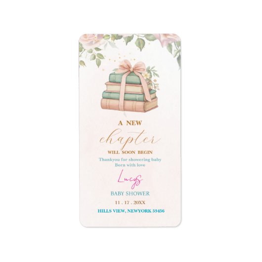 Pink feminine floral return address ラベル (正面)