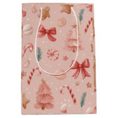Pink Festive Christmas Whimsical Pattern Gift Bag  ミディアムペーパーバッグ (正面)