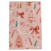 Pink Festive Christmas Whimsical Pattern Gift Bag  ミディアムペーパーバッグ (裏面)