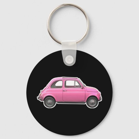 Pink Fiat 500 Cinquecento vintage sixties car キーホルダー (正面)