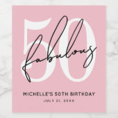 Pink Fifty 50th Birthday ワインラベル (シングルラベル)