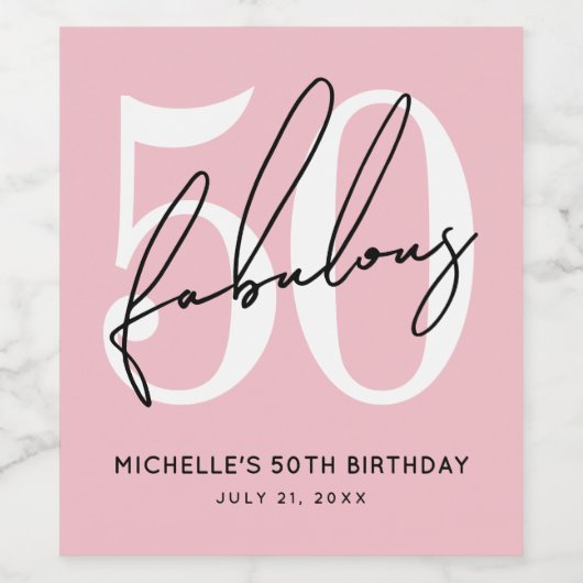 Pink Fifty 50th Birthday ワインラベル (シングルラベル)