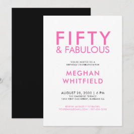 Pink Fifty and Fabulous 50th Birthday Party 招待状