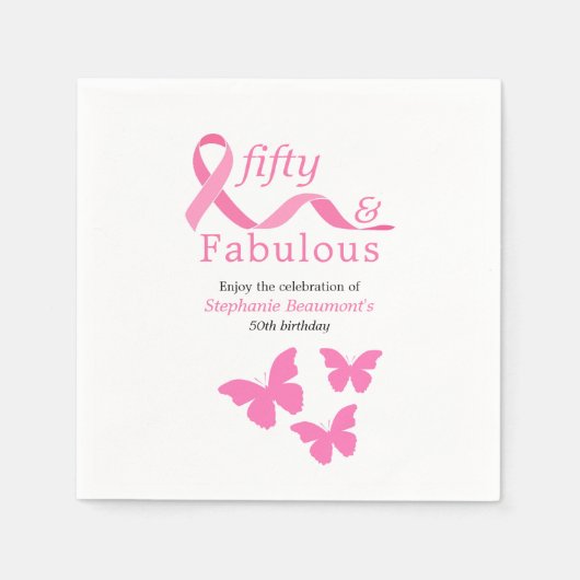 Pink Fifty Fabulous Fighting Cancer 50th Birthday スタンダードカクテルナプキン (正面)