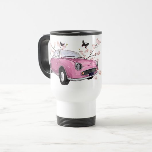 Pink Figaro travel mug - roze reisbeker トラベルマグ (正面左)