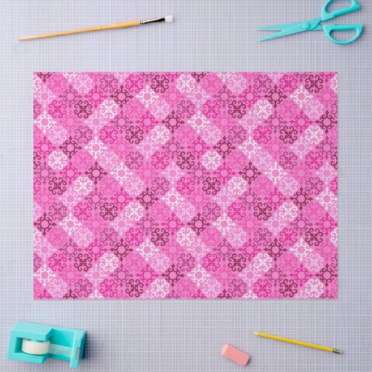 Pink Filigree Diamond Pattern  薄葉紙 (クラフト)