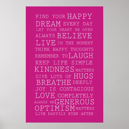 Pink Find Your Happy Inspirational Quotes ポスター (正面)