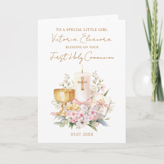 Pink First Holy Communion Chalice Candle カード (正面)