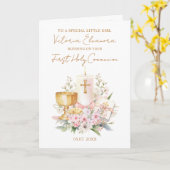 Pink First Holy Communion Chalice Candle カード (黄色い花)