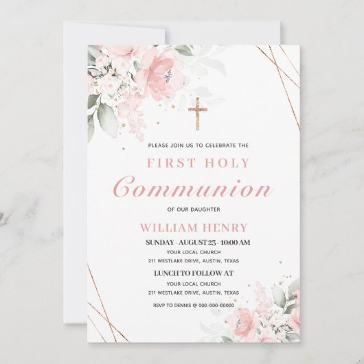 Pink First Holy Communion Invitation  招待状 (正面)