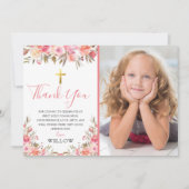 Pink First Holy Communion Photo Thank You サンキューカード (正面)