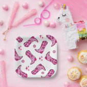 Pink First Rodeo Cowgirl Boot Birthday ペーパープレート (パーティー)