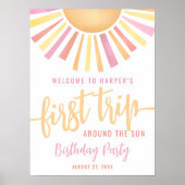 Pink First Trip Around The Sun 1st Birthday Sign ポスター (正面)