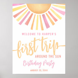 Pink First Trip Around The Sun 1st Birthday Sign ポスター