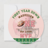 PINK FIRST YEAR DOWN FOOTBALL 1ST BIRTHDAY THEME 招待状 (正面)