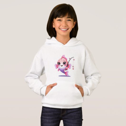 Pink Fishing Fish – Kids’ Hoodie (正面フル)