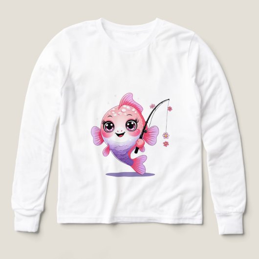 Pink Fishing Fish – Kids’ Long Sleeve Tee (デザイン正面)