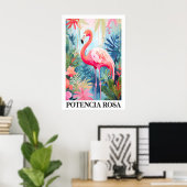 Pink Flamingo Art Poster Tropical Jungle Floral ポスター (ホームオフィス)