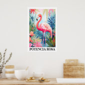 Pink Flamingo Art Poster Tropical Jungle Floral ポスター (キッチン)