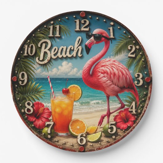 Pink Flamingo Beach ペーパープレート (正面)