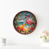 Pink Flamingo Beach ラージ壁時計 (ホーム)