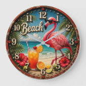 Pink Flamingo Beach ラージ壁時計 (正面)