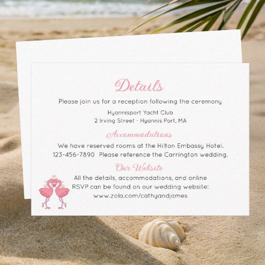 Pink Flamingo Beach Tropical Wedding Details エンクロージャーカード