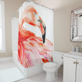 Pink Flamingo bird profile portrait, amazing beaut シャワーカーテン (インサイチュ)