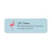 Pink Flamingo Blue Return Address ラベル (正面)