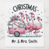 Pink Flamingo Christmas ワインラベル (シングルラベル)