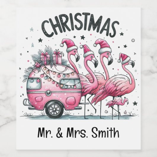 Pink Flamingo Christmas ワインラベル (シングルラベル)