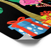 Pink Flamingo Christmas Palm Tree Tropical Xmas Fu ポスター (角)